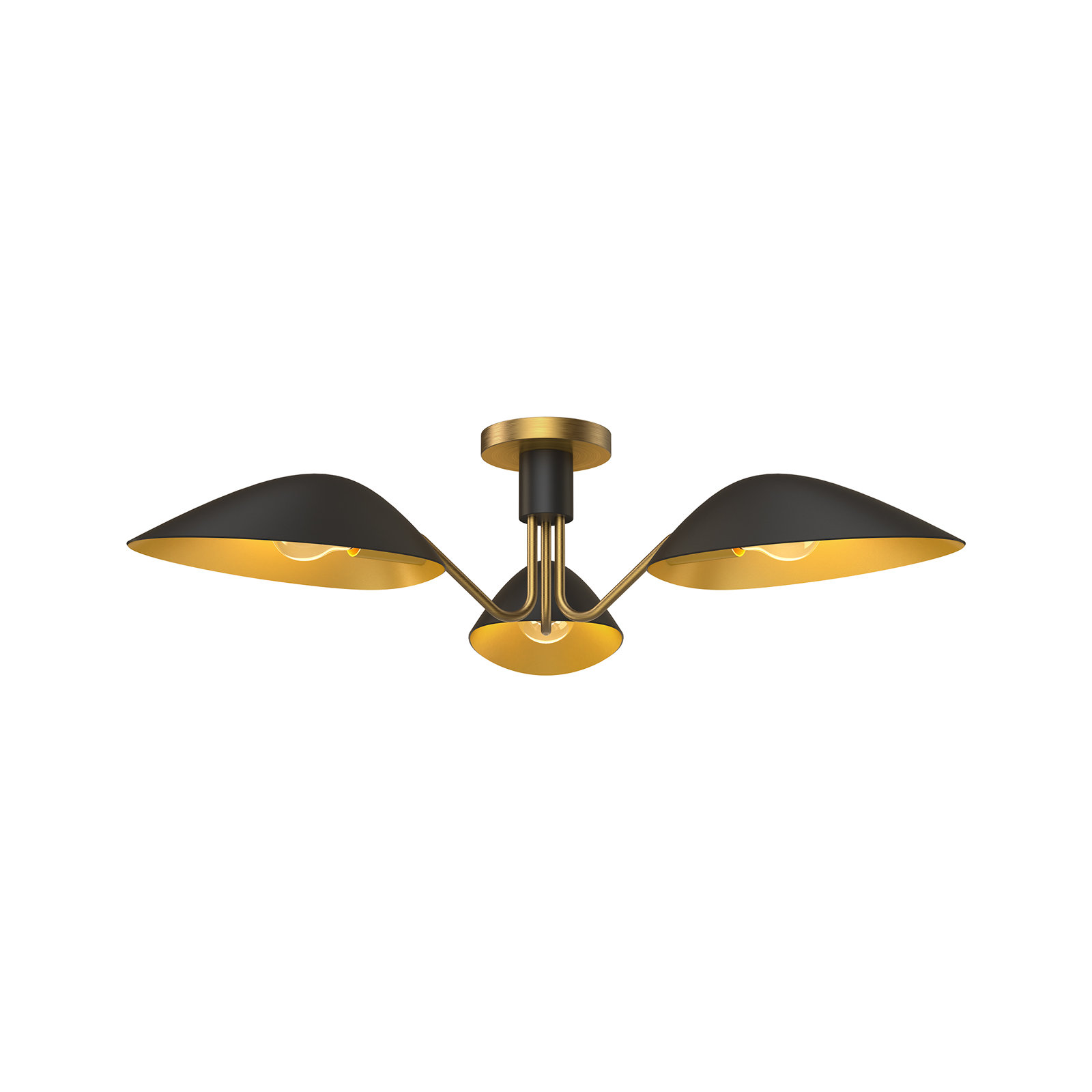 Raelle 3 Light Semi Flush Mount, Matte Black/Aged Gold