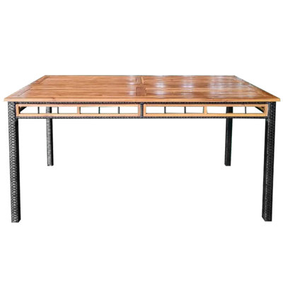 63” Outdoor Dining Table with Acacia Wood Slatted Tabletop, 1.97” Umbrella Hole