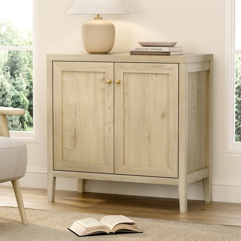 Farmhouse Style Storage Cabinet With Adjustable Shelves And Doors - Sideboard Buffet For Dining Room, Light Oak