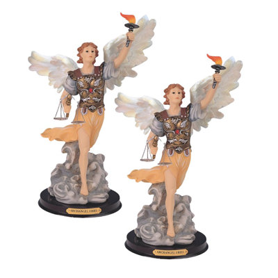 "Ensemble de 2 pièces" ICE ARMOUR 12 "H Archangel Uriel Statue Ange de la Sagesse Figurine Statue Figurine Ornement Décoration de la maison / chambre et idées de cadeaux parfaits pour le réchauffement de la maison, les Fêtes et les Anniversaires