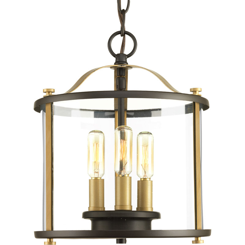 Lustre géométrique unique à 3 lumières Genena, Bronze antique