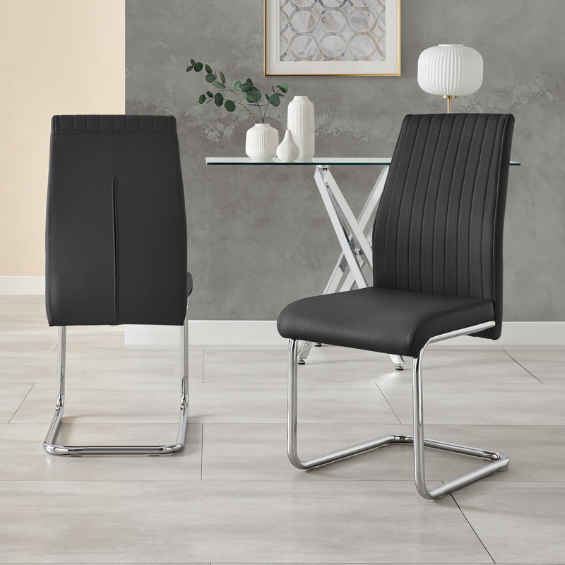 Lazarus Faux Leather Chrome Dining Chairs (Set of 2), Lorenzo Milan Black Faux Leather