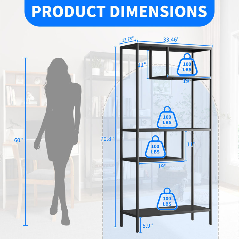 Modern Storage Shelf with 4 Compartments & Metal Legs