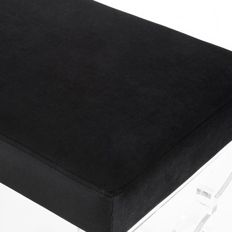 Giselle Velvet Acrylic X-Leg Bench, Black