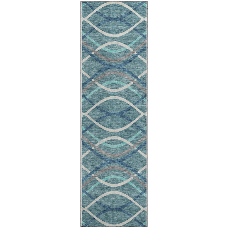 Premium Machine Washable Prisco Teal Rug, Runner 2'3" x 7'6"