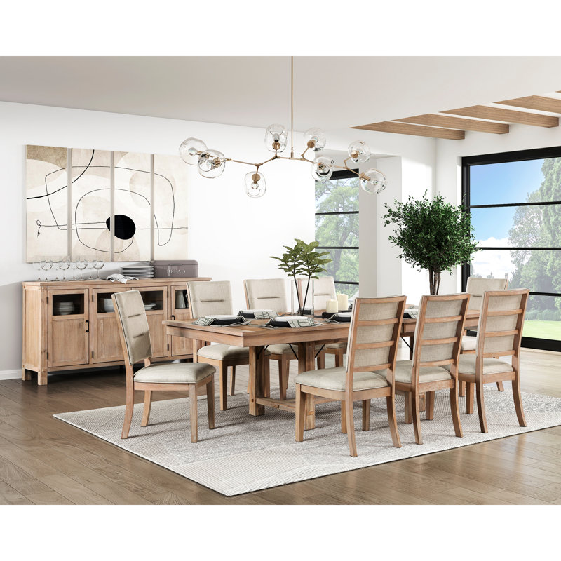 Ensemble de 2 chaises de salle à manger rustiques en chêne avec revêtement en tissu beige