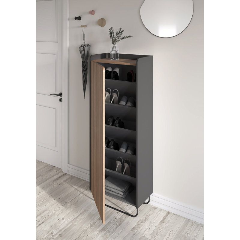 11 Pair Shoe Storage Cabinet, Graphite/Walnut