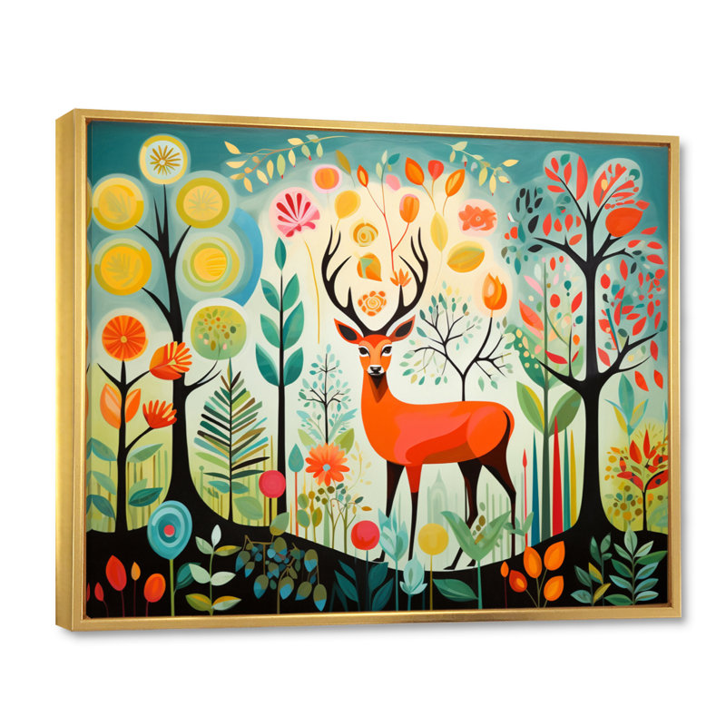 «Green Mid Century Mod Nature I - Abstract Midcentury», art mural, H 34 po x l 44 po x P 1,5 po, Cadre flottant doré