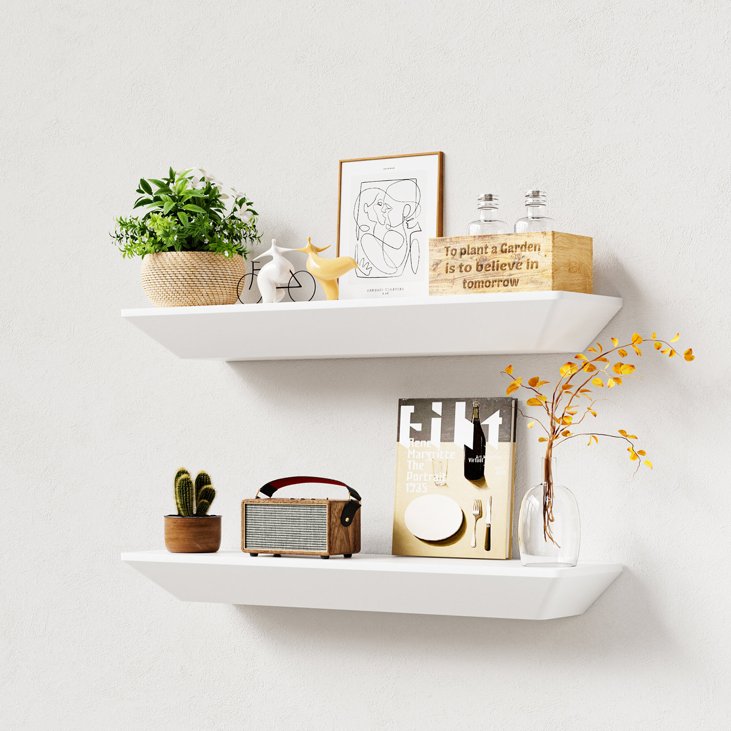 Ebern Designs Elsef 2 Piece White Wood Floating Shelves, 2.4 Inch Thick ...