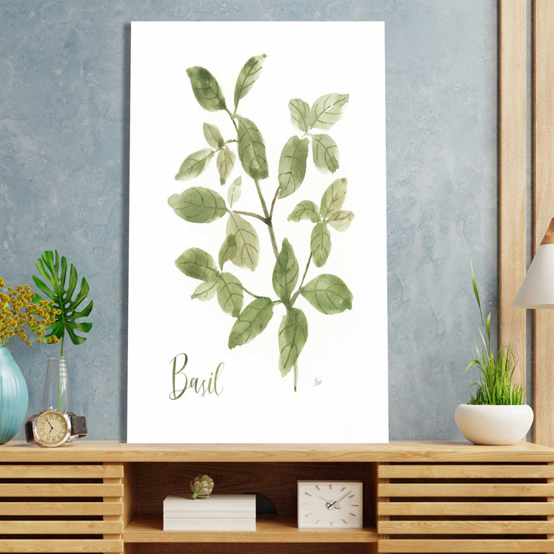 Herbe et basilic - Peinture, L 18 po x H 30 po, Toile tendue