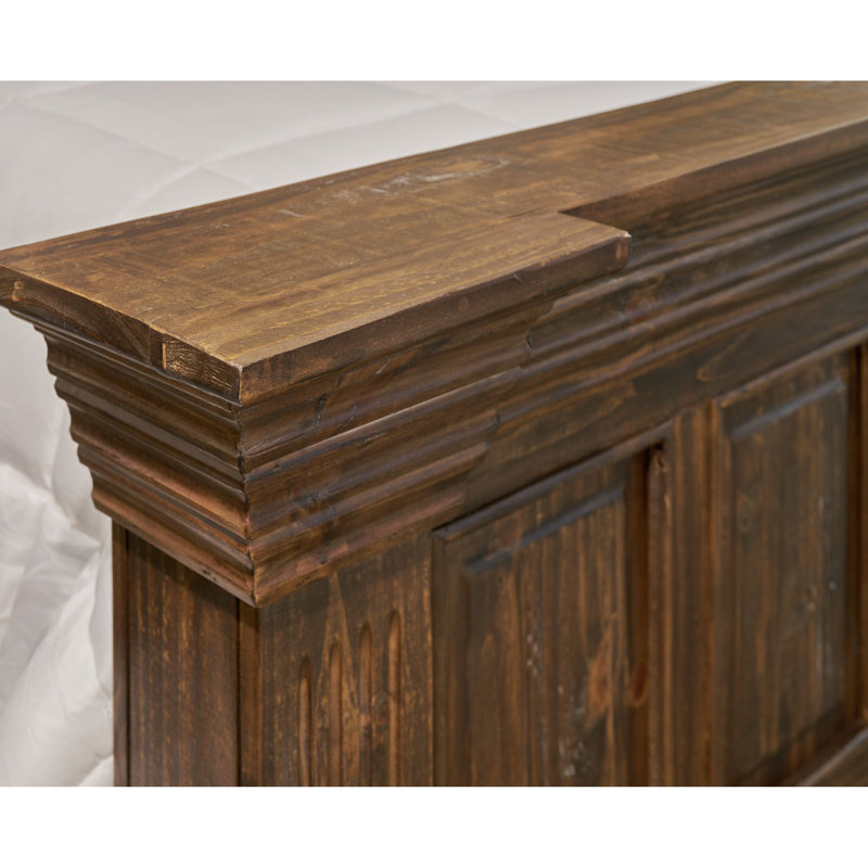 Rustic Brown Pine Wood Queen Bed with Headboard