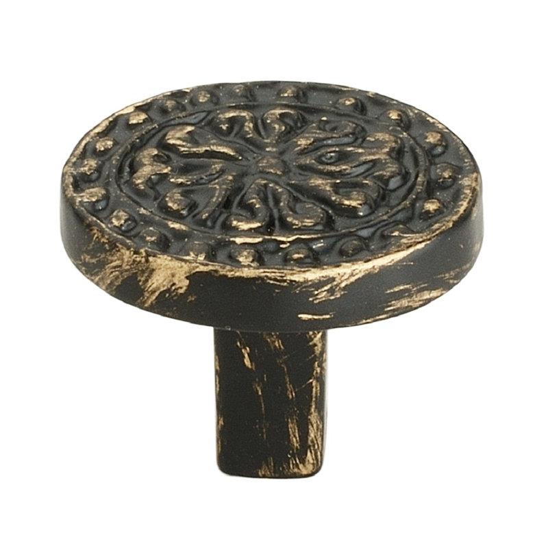 Floral 1.4 Inch Diameter Antique Look Distressed Copper Cabinet Knob