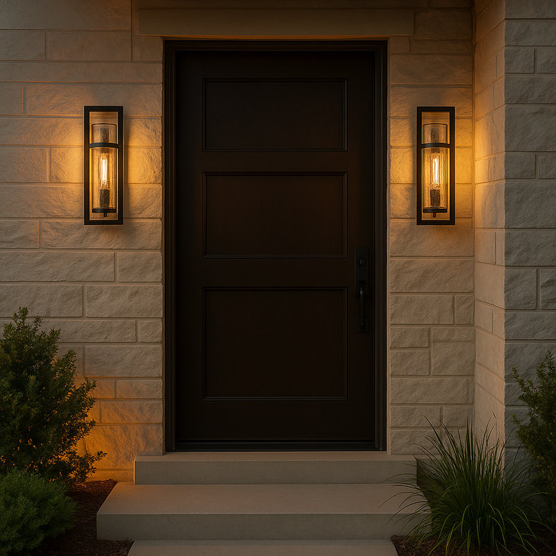 Cordillera Seeded Glass Outdoor Wall Lantern, Black, 20" H x 7.5" W x 7" D