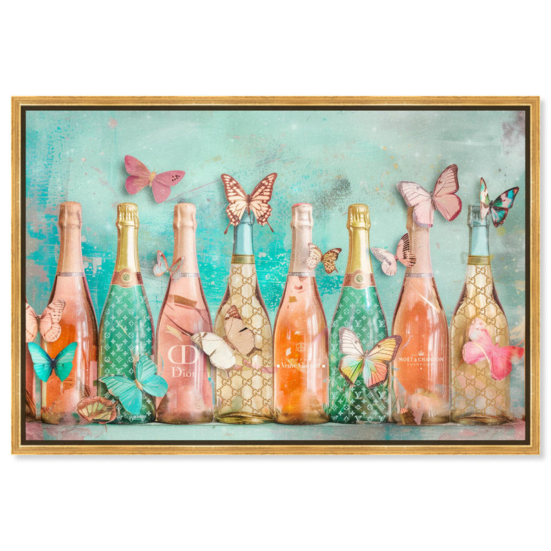 Art Remedy Barcart Art Canvas, Gold Floater Framed, 31" H x 46" W