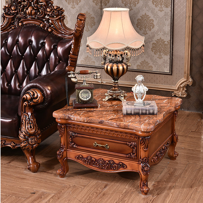 European-style marble solid wood coffee table Marble Top 1 End Table with Storage