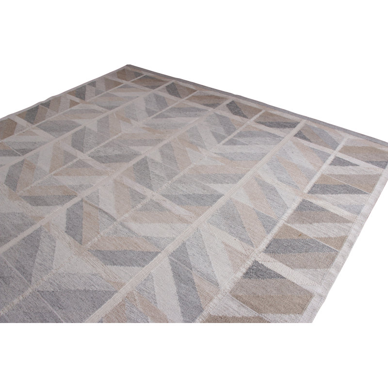 Scandinavian Hand Knotted Wool Chevron Area Rug, Rectangle 12' x 15'