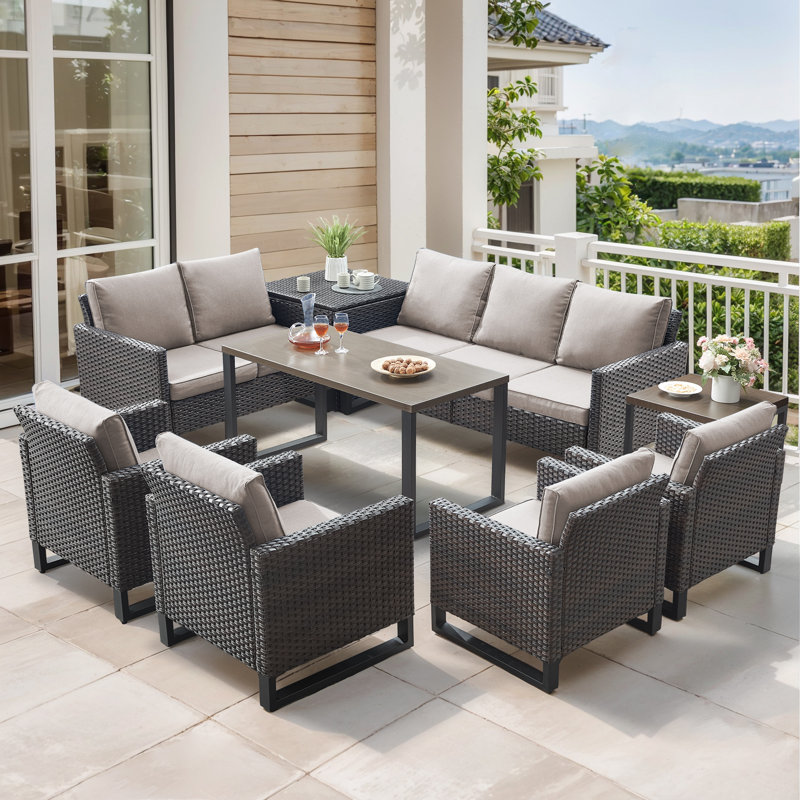 Ingvald All-Weather Wicker Outdoor Patio Conversation Set Seating Group With Lounge Chairs, Beige