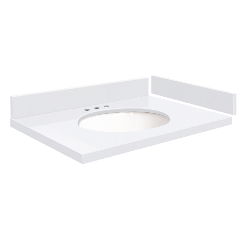 25,5 comptoir de meuble-lavabo simple avec 3 trous de robinet, Blanc Miami