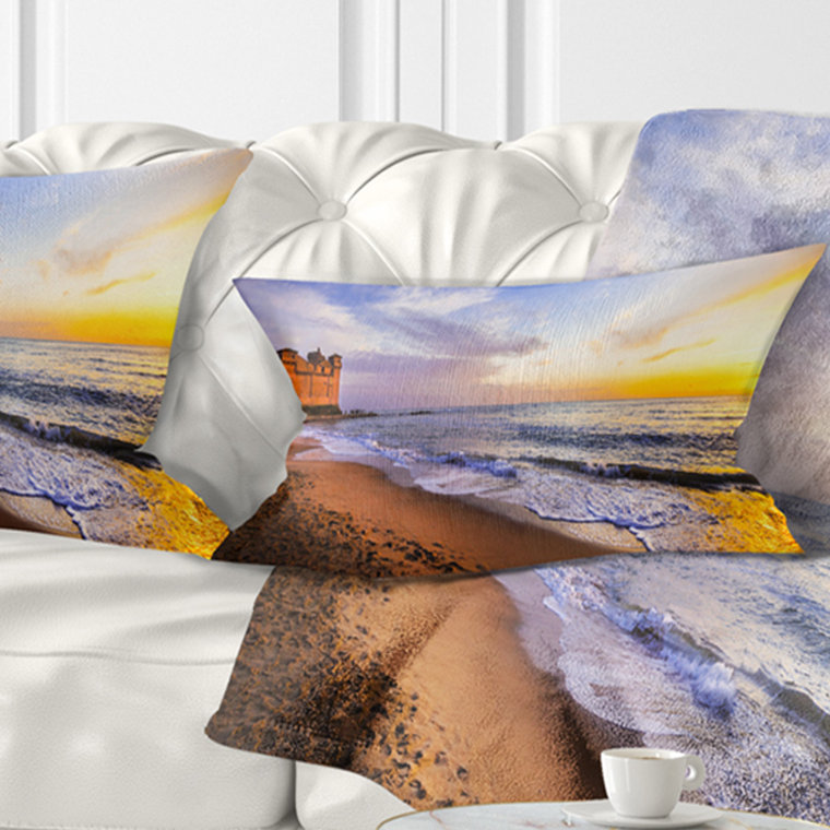 Coussin lombaire à coucher de soleil au-dessus du coucher de soleil castle santa severa, Rectangle 12" x 20"