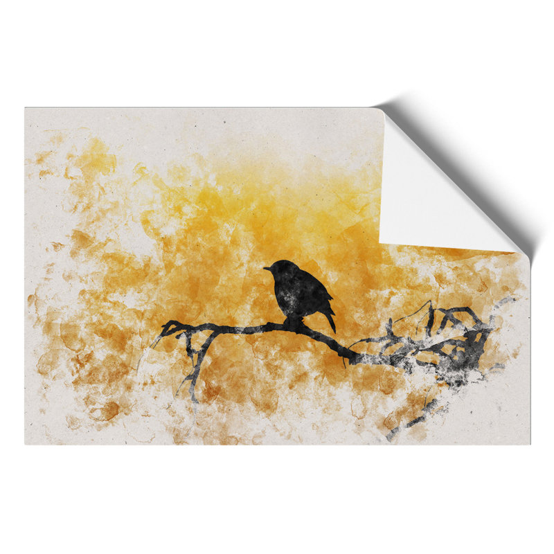 Bird at Sunset - Unframed Painting, 21cm H x 30cm W x 0.1cm D