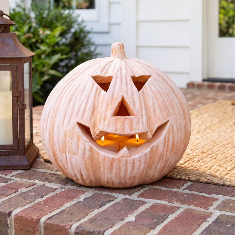 Kalalou Decorative Terracotta Jack-O-Lantern 9.5" H