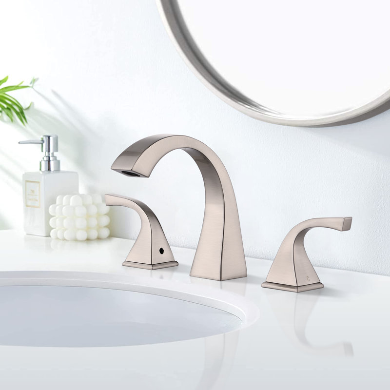 Robinet de salle de bain à large entraxe avec bonde, Nickel brossé, Avec ensemble de drain