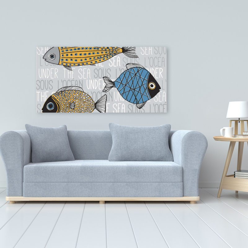 Illustration de poissons - Décoration de chambre à coucher en toile aquatique