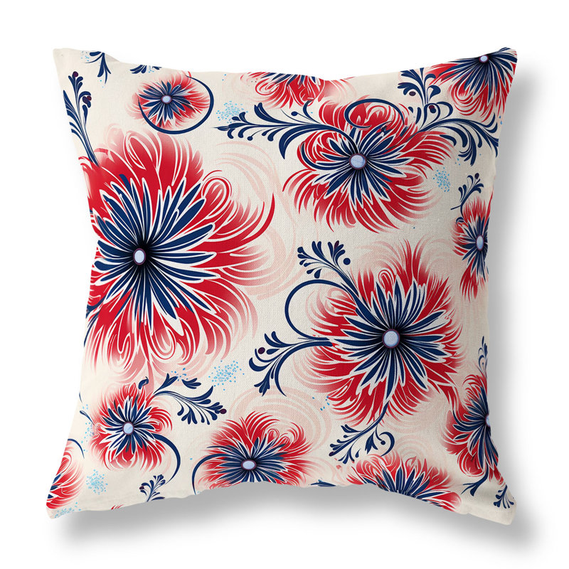 Coussin Breezy, H 20 po x l 20 po, Floral rouge / bleu