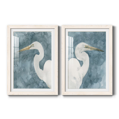 " Watercolor Heron Portrait I " 2 - Pieces Painting Print