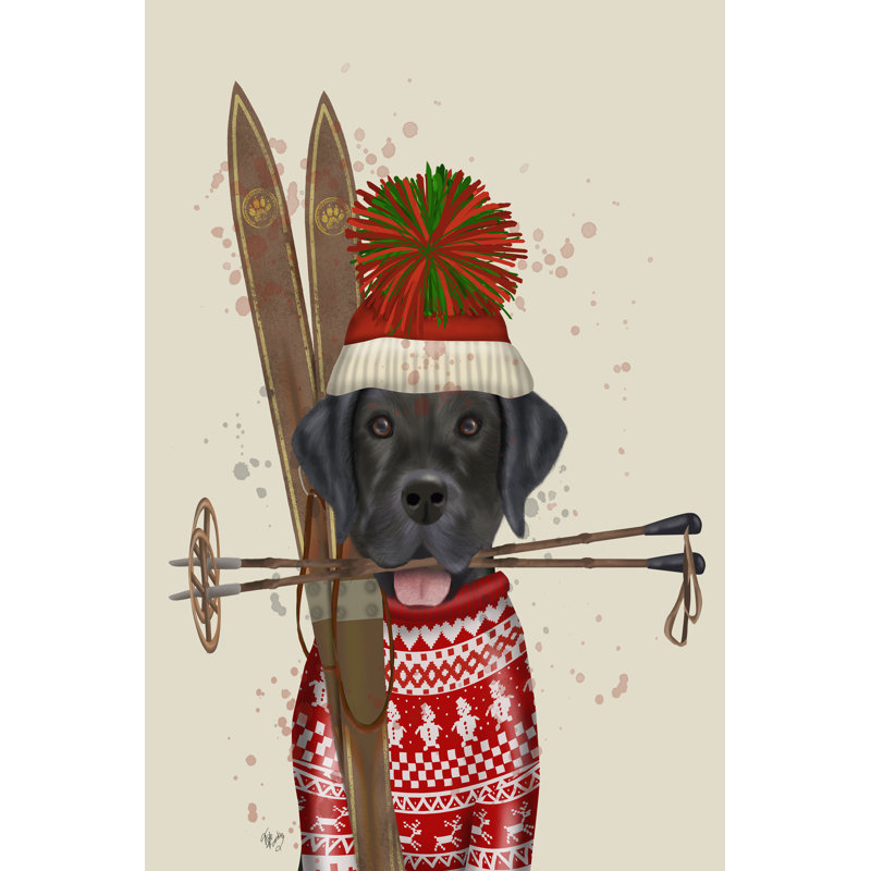 Black Labrador, Skiing by Fab Funky - Wrapped Canvas Print, 76cm H x 51cm W