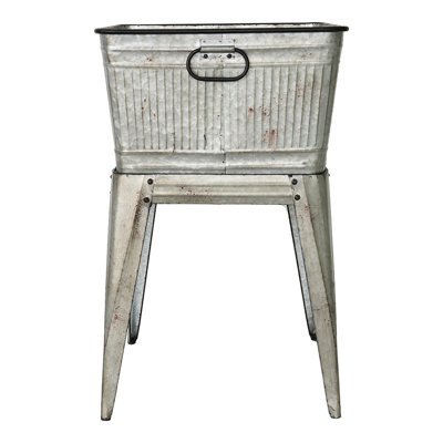 Grande baignoire galvanisée sur pied 20,5 po x 20,5 po x 21 po pour les boissons glacées et l'aspect rustique de la décoration intérieure avec attaches à rivets