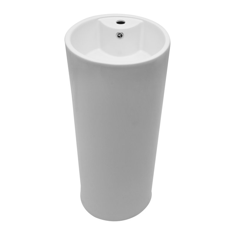 32.5" Tall 15" Ceramic Circular Pedestal Sink White Porcelain Oval Bathroom Sink With Overflow