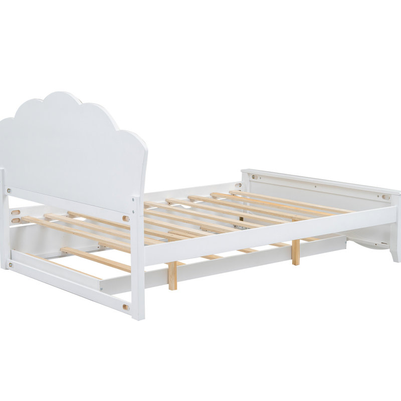 Lit double en bois pleine grandeur avec tête de lit et lit gigogne blanc - facile à assembler, peu encombrant, pas besoin de sommier tapissier, structure solide, assemblage