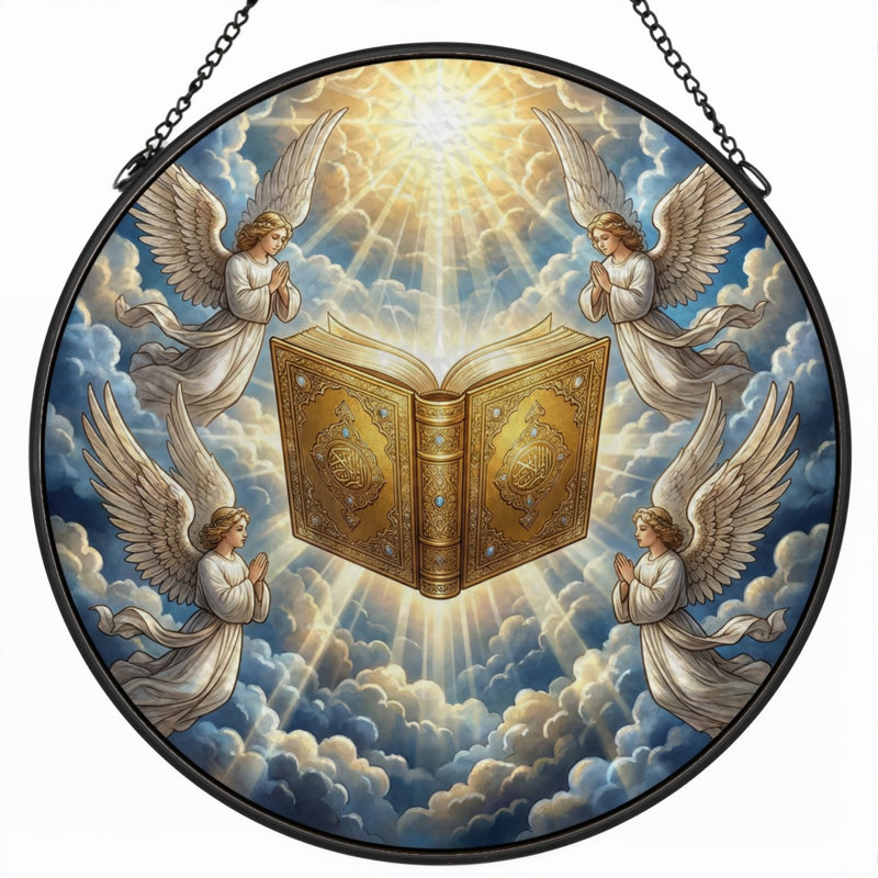 Panneau de vitrail Angelic Book ， 7,8H, H 7,8 po