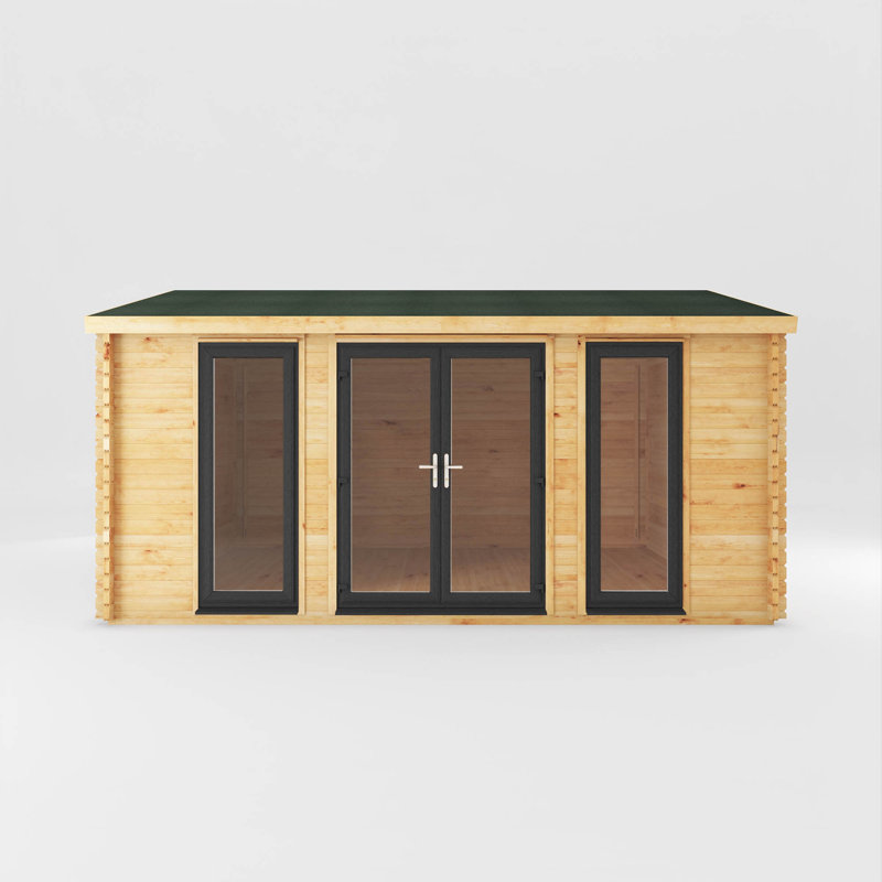 16ft x 13ft Home Office Studio Log Cabin With UPVC Windows & Doors (44mm), Grey/Natural Timber