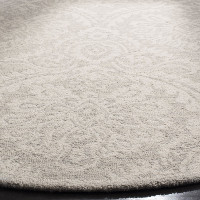 Tapis argent / ivoire en laine fait à la main Tansy, Rond 4 pi