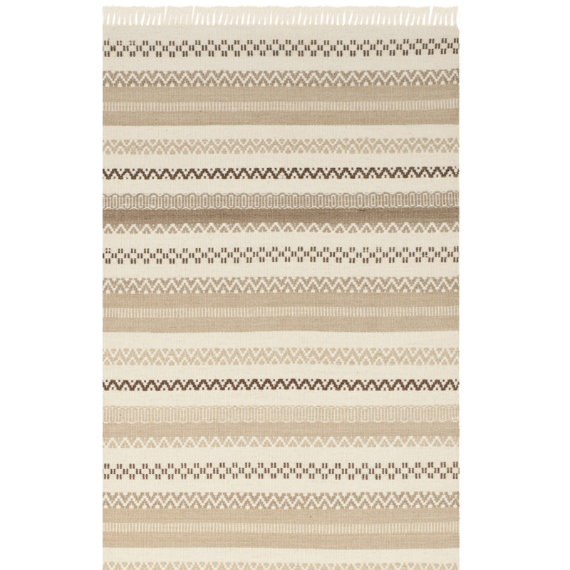 Liara Hand Woven Wool/Cotton Striped Rug in Beige, Rectangle 4' x 6'