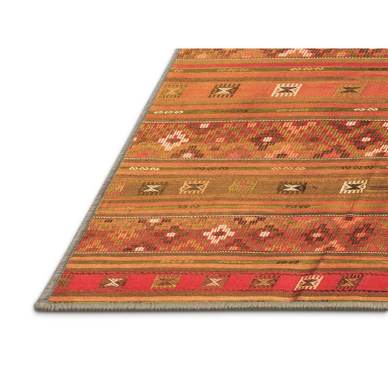 Tapis orange en polyester tissé à la machine Manilo, Tapis de couloir 2 pi x 5 pi