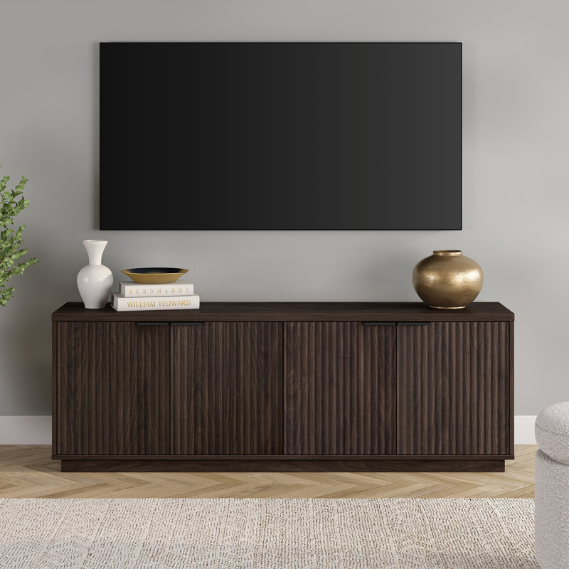 Mansfield Fluted Door Manufactured Wood TV Stand with Plinth Base, Alder Brown