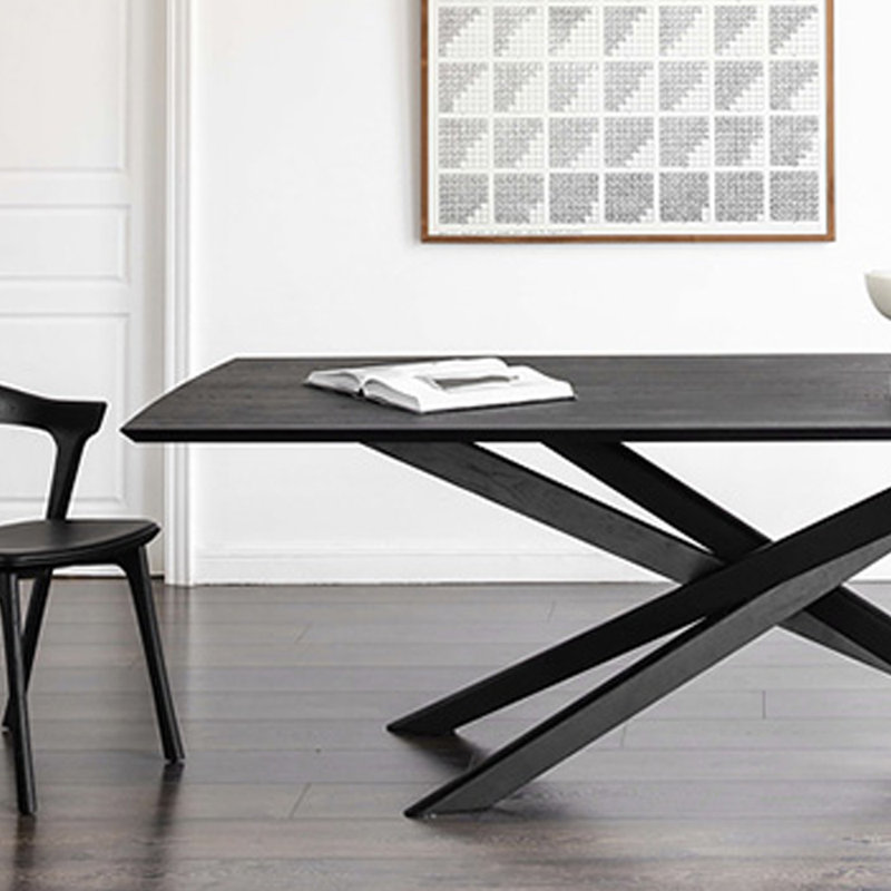 Black Innovative Durable Large Oak Dining Table, 29.92"H x 78.74"L x 35.43"W