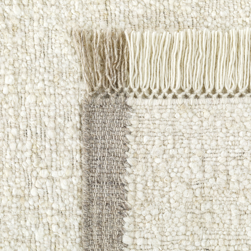 Ivory Handwoven Wool and Cotton Flatweave Rectangular Rug 5' x 8'