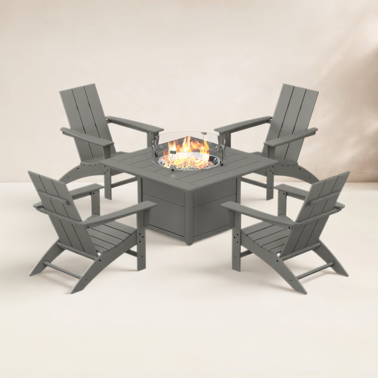POLYWOOD® Modern Adirondack 4-Person Patio Seating Group, Slate Gray