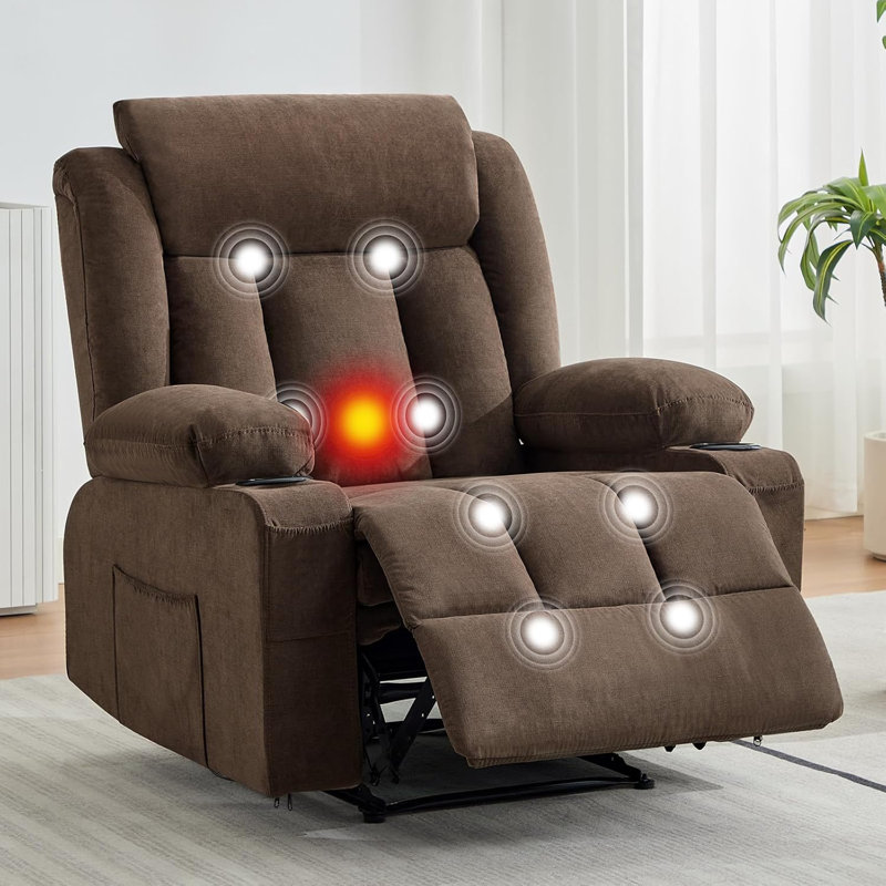 Fauteuil inclinable, canapé inclinable manuel avec massage et chaleur, Brun