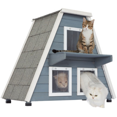 Outdoor Cat House Weatherproof, Outside Feral Cat House with Escape Door,Outdoor Indoor Pet House for Small Animal Grey Visit the Store