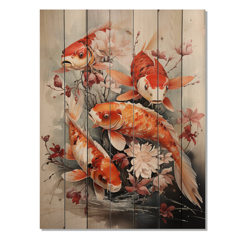 Pêche au koi contemporain I, H 32 po x l 24 po x P 0,78 po