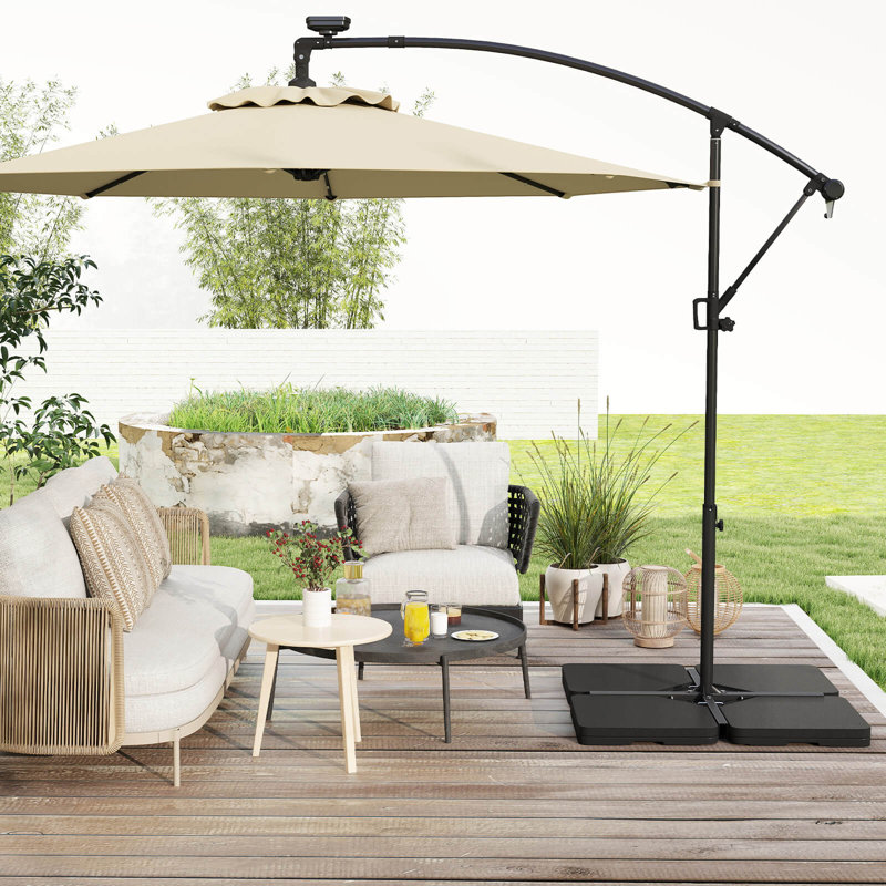Base de parasol décalée avec 4 plaques carrées en PEHD et 4 crochets de connexion en métal pour patio