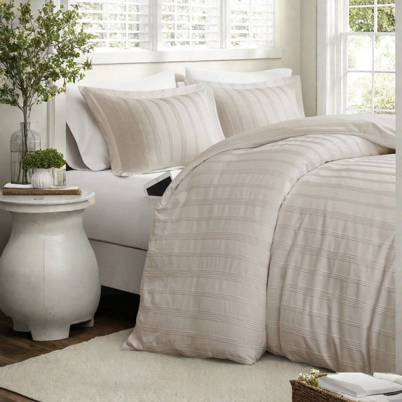 Ensembles de literie 3 pièces à rayures neutres en polyester durable pour chambre à coucher moderne