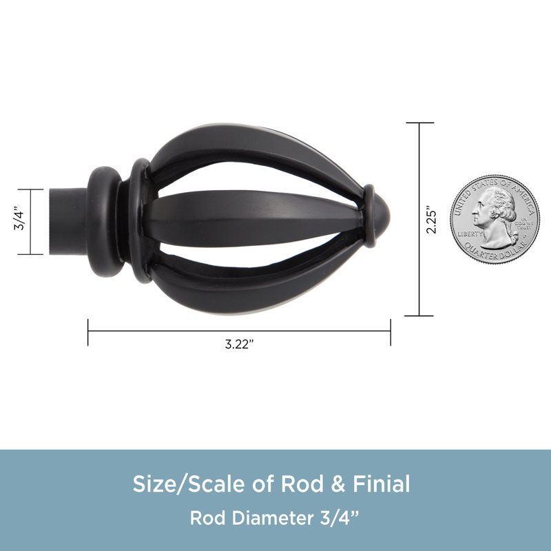 Lucas Black Adjustable Steel Curtain Rod with Openwork Finials