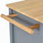 Îlot de cuisine à roulettes avec plateau en bois massif et roulettes verrouillables, largeur 138 cm, placard à 4 portes et deux tiroirs, étagère à épices, porte-serviettes (gris bleu)-92038644-92038645