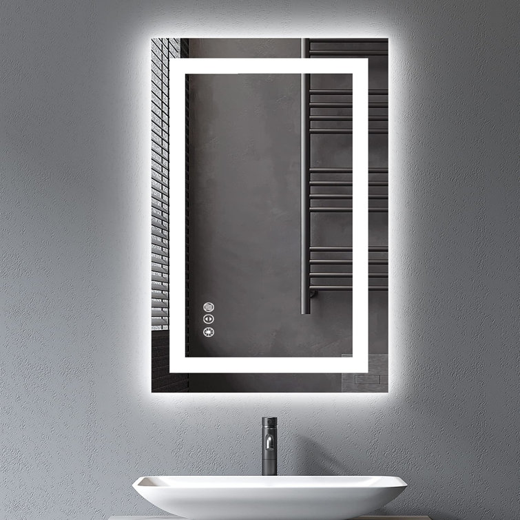 Akilan Frameless LED Vanity Mirror with Front-lit and Back-lit, Memory Function, 3 Colour Temperatures & Dimmable Light, Anti-fog Tempered Glass ETL Mirror